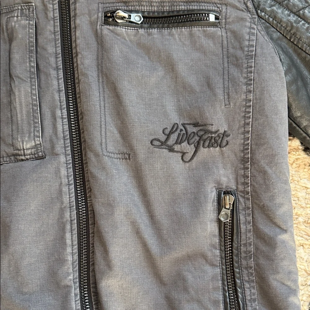 Affliction Charcoal and Black leather Jacket - Picture 4 of 10